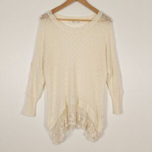 Millau Mini Bobble Mesh Knit Lace Trim Cream Sweater Size M Fairy Cottage Boho